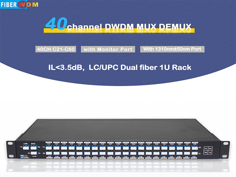 DWDM MUX DEMUX 40 каналов C21-C60 двойное волокно LC/UPC 1U стойка

